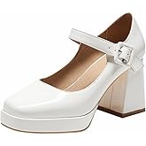 Latasa Women's Platform Chunky Heels Square Toe Block Heel Mary Janes Pumps Shoes