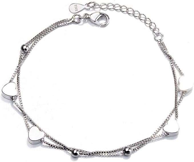MYKI Sterling Silver Heart Multi Layer Loose Bracelet For Women & Girls