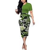 BOGURST Women Midi Bodycon Dress Work Casual Cute Floral Prints Pencil Dresses