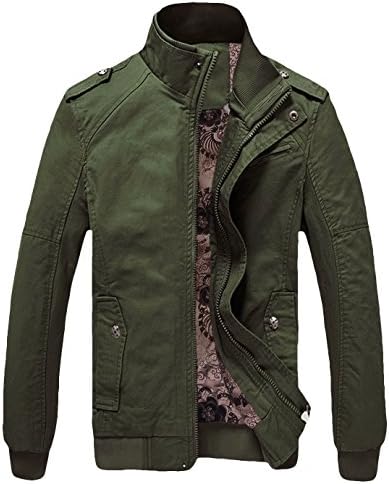 Youhan Men's Casual Fitted Stand Collar Cotton Jacket with Shoulder Straps