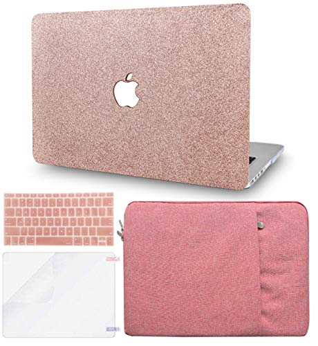 KEC Laptop Case for MacBook Air 13" Retina w/ Keyboard Cover + Sleeve + Screen Protector (4 in 1 Bundle) Plastic Hard Shell Case A1466/A1369 (Rose Gold Sparkling)