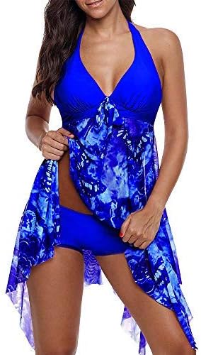 Ladies Tankini Dress Swimwear Retro Beachwear Halterneck Swimsuit with Boyshort