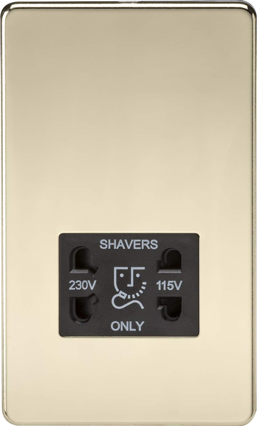 Knightsbridge SF8900PB Screwless Dual Voltage Shaver Socket in Polished Brass with Black Insert