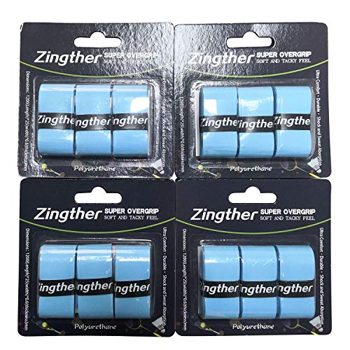 Zingther Professional Premium Super Tacky Grip Overgrip Tape Bulk Bundle Pack for Tennis Rackets, Squash Raquets, Badminton Racquets, Racquetball Rackets and Pickleball Paddle (12 Grips, Sky Blue)