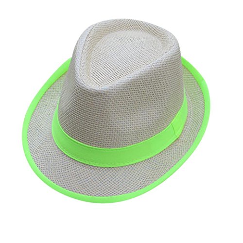 Nadition Summer Beach Caps, Unisex Men Women Beach Straw Hat Jazz Panama Trilby Fedora Hat Gangster Cap (Green)