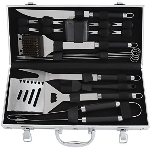 POLIGO 20-Piece BBQ Grill Tools Set - Heavy Duty Stainless Steel Barbecue Grilling Utensils Kit Set With Aluminum Case - Premium Grilling Accessories for Barbecue - Birthday Gift for Men