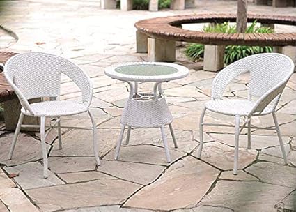 Hindoro Outdoor Garden Patio Seating 2 Chairs And 1 Table Set With Glass Balcony Furniture White Amazon In Home Kitchen