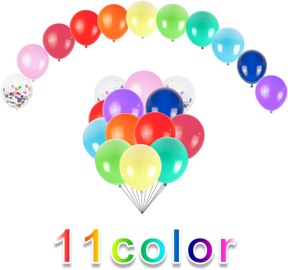 Party Balloons 12 inch Assorted Color Balloons 110 Pack Rainbow Balloons Latex Balloon With Confetti Balloons For Birthday Party Decor: Toys & Games