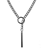 Liiusgelad Stainless Steel Cuban Chain Y-Shape Slip Chain Necklace, Black Choker Necklace for Women, Gothic Lariat Choker with Bar Pendant, Adjustable Gothic Jewelry Gift