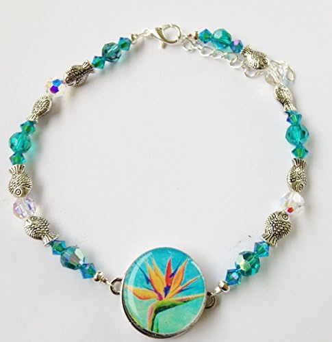 Par 4 Collection Ball Marker Ankle Bracelet - Blue Zircon Swarovski Crystals &amp; Pewter Fish