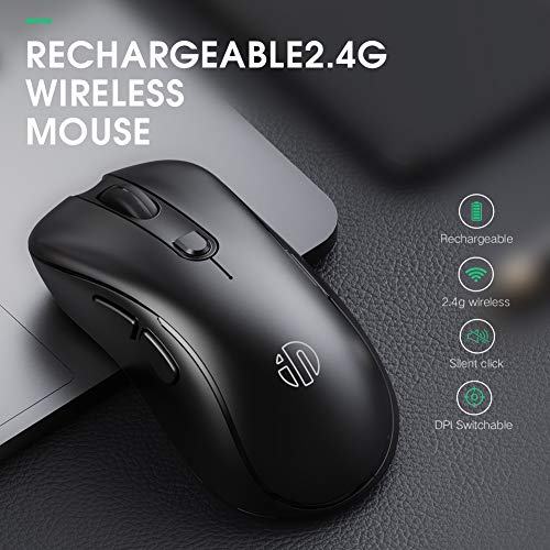 inphic Souris sans Fil, Silencieuse et Rechargeable USB 2.4G Souris d\'ordinateur 6 Boutons avec Récepteur USB Nano, 1600 DPI Réglable pour PC Ordinateur Portable Mac Windows MacBook Office, Noir