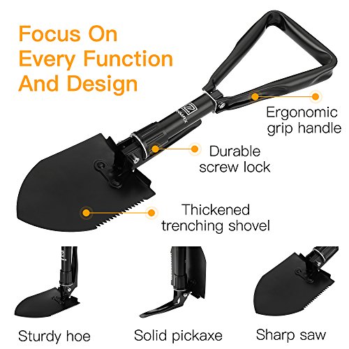 Z ZANMAX Folding Shovel, Camping Shovel Spade with Free Carrying Pouch for Camping, Backpacking, Car Emergency, Fishing, Gardening, Trenching
