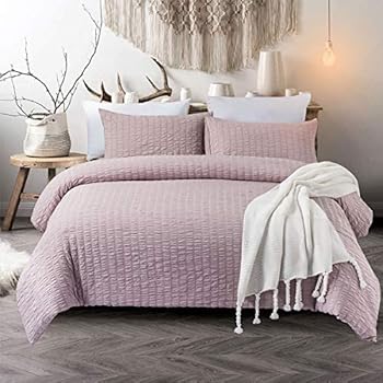 Amazon.com: TanNicoor Seersucker Duvet Cover Set Pink
