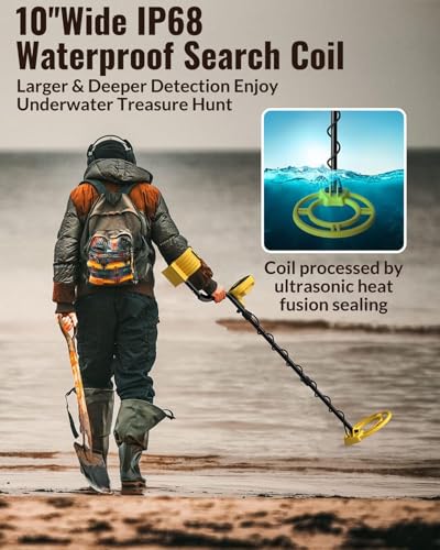 Professional Metal Detectors, Portable Metal Detector for Adults, 10" Waterproof Search Coil, LCD Display, 5 Modes (Yellow)