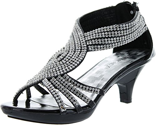 Delicacy Womens Angel-37 Strappy Rhinestone Dress Sandal Low Heel Shoes,Black,9