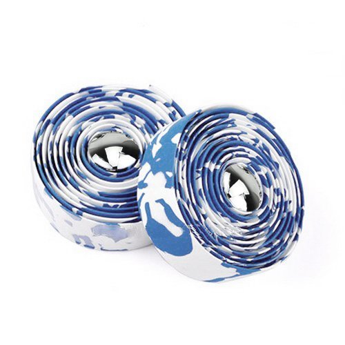 TOOGOO(R) Road Bike Bicycle Cork Handlebar Bar Grip Wrap Tape + 2 Bar Plugs-Blue & white camo - Thumbnail 2