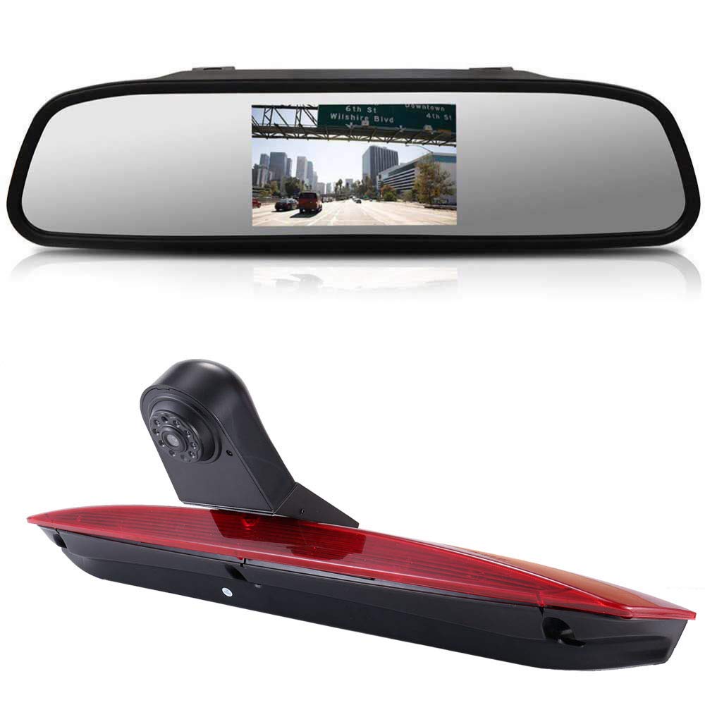 HD Auto Brake Light Roof Rear View Reversing Camera Parking System with Angle Adjustable Compatible with Mercedes Benz Vito W447 109 111 114 BLUETEC LWB Kasten CDI Van (Camera+4.3'' Rearview Mirror)