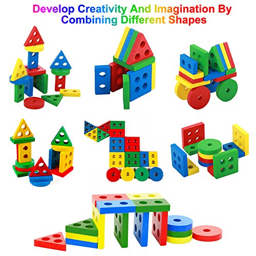 Wooden Educational Toy for Toddlers, Sorting Stacking Toy for Toddlers, Shape Color Recognition Puzzle Stacker, Geometric Board Blocks Stacking Sort, Montessori Toddlers Toy for 1 2 3 4+ Years Old