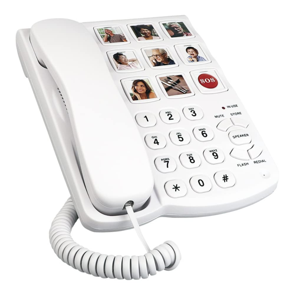 Big Button Phone for Seniors, LD‑858HF Key Amplified Telephone Photo Memory Corded Landline for Low, Last Number Redial, Mute, Flash, Volume Control, Hands Free