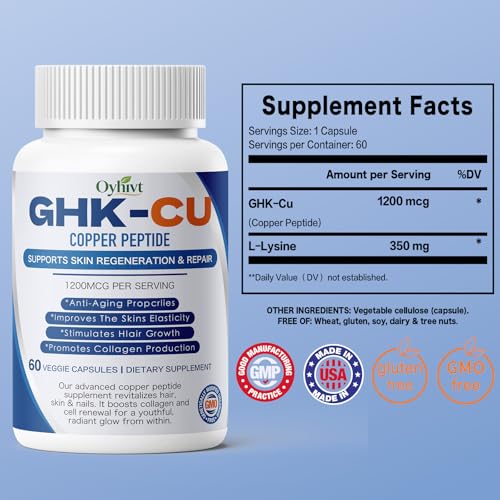 GHK-Cu Peptide Capsules, supports muscle growth, 1200MCG PER SERVING，60 Capsules