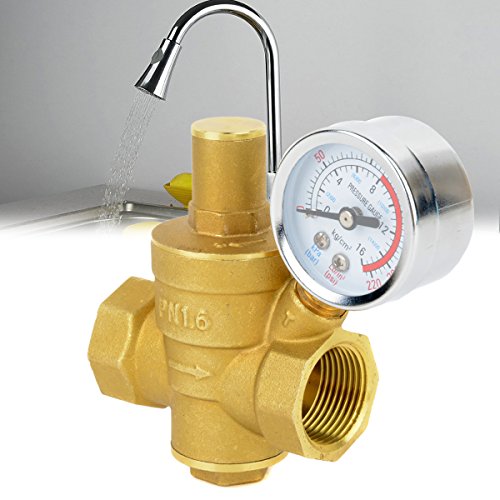 Pressure Reducing Valve 3/4 Adjustable Brass Water Regulator Valve Pressure Reducing with Gauge