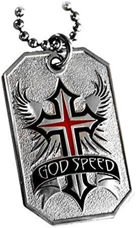 GODSPEED WINGS CROSS WINGED CHRISTIAN PENDANT DOG TAG BALL CHAIN NECKLACE