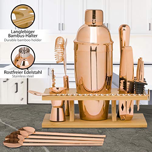 ONVAYA® Cocktail Set in Rosé-Gold | Cocktail Geschenkset mit Bambus-Halter | Cocktail Shaker Set | professionelles… – Bild 5