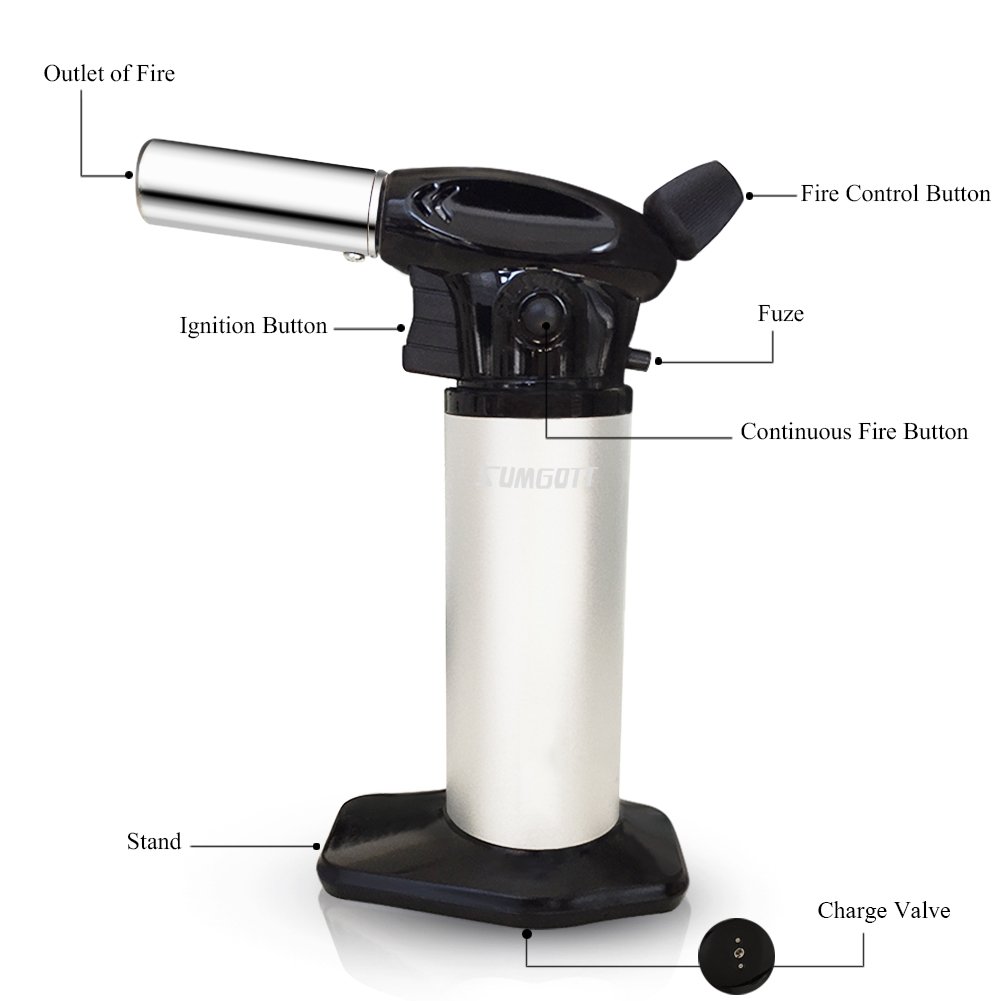 Butane Torch - SUMGOTT Culinary Blow Torch Cooking Kitchen With Adjustable Safest Flame for Pastries, Desserts, Brazing, Soldering, Camping, Welding, Barbecues