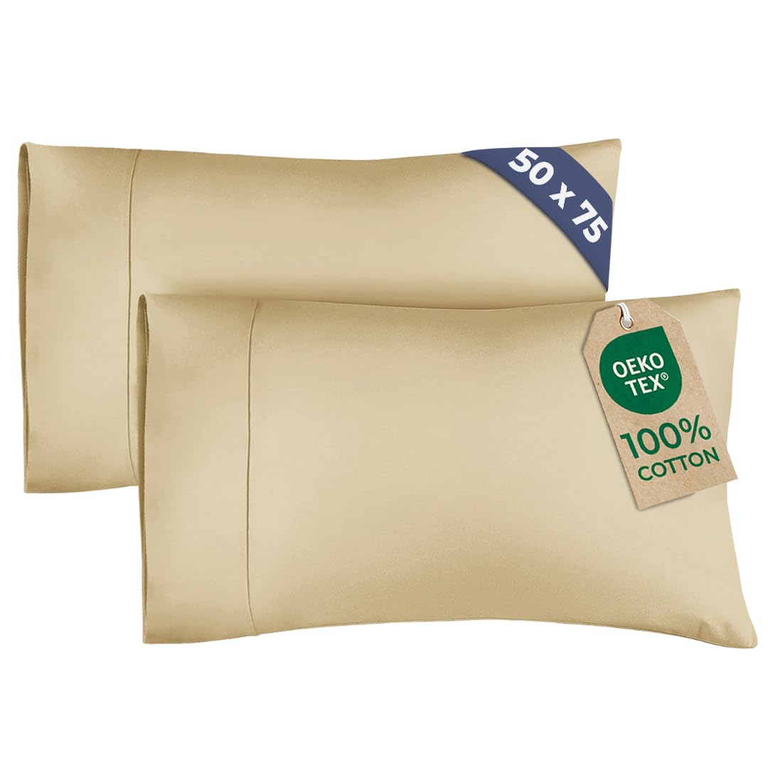 Standard Size Pillow Cases 2 Pack 50x75 cm - 100% Cotton 400 Thread Count - Open-End Design - Cooling & Breathable - Machine Washable - Hotel Quality Pillow Covers - OEKO-TEX Certified - Cream