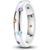 Hapour 925 Sterling Silver Rings - Vintage Wrap Stacking Statement Rings with Colorful Cubic Zirconia for Women as Gifts-Classic and Elegant Ring Size 6