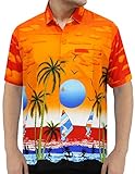 LA LEELA Men's Aloha Hawaiian Shirt Short Sleeve Button Down Casual Beach Party Orange