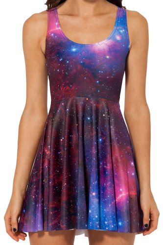 Jescakoo Purple Red Galaxy Print Sleeveless Tank Dress Skater Skirt for Girls M