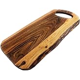 Featherlee - Premium Natural Live Edge Acacia Serving Cutting Charcuterie Board With Round Handle
