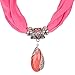 LERDU Gift Idea Indian Pear Shaped Stone Pink Pendant Scarf Necklace Soft Jersey Infinity Scarf Tassel Jewelry for Women