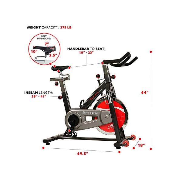 Sunny Health & Fitness Indoor Stationary Exercise Bike, 4-Way Adjustable Seat for Cycling Cardio workout at Home, Optional 49 LB Flywheel, Heavy-Duty & Free SunnyFit App Bluetooth Connect - Image 6