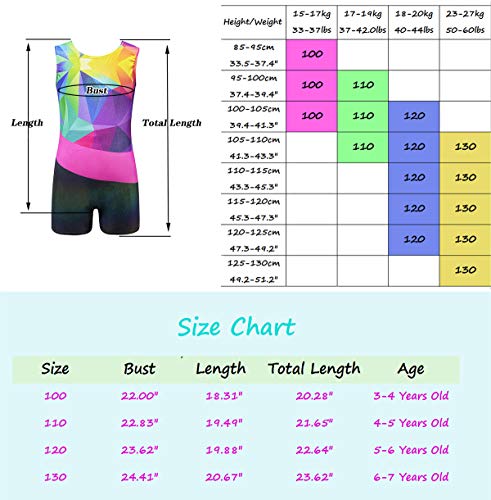 Kids4ever Geometric Stripes Splicing Gymnastics Leotards for Girls Biketards with Shorts Sparkly Unitard 3T 4 T