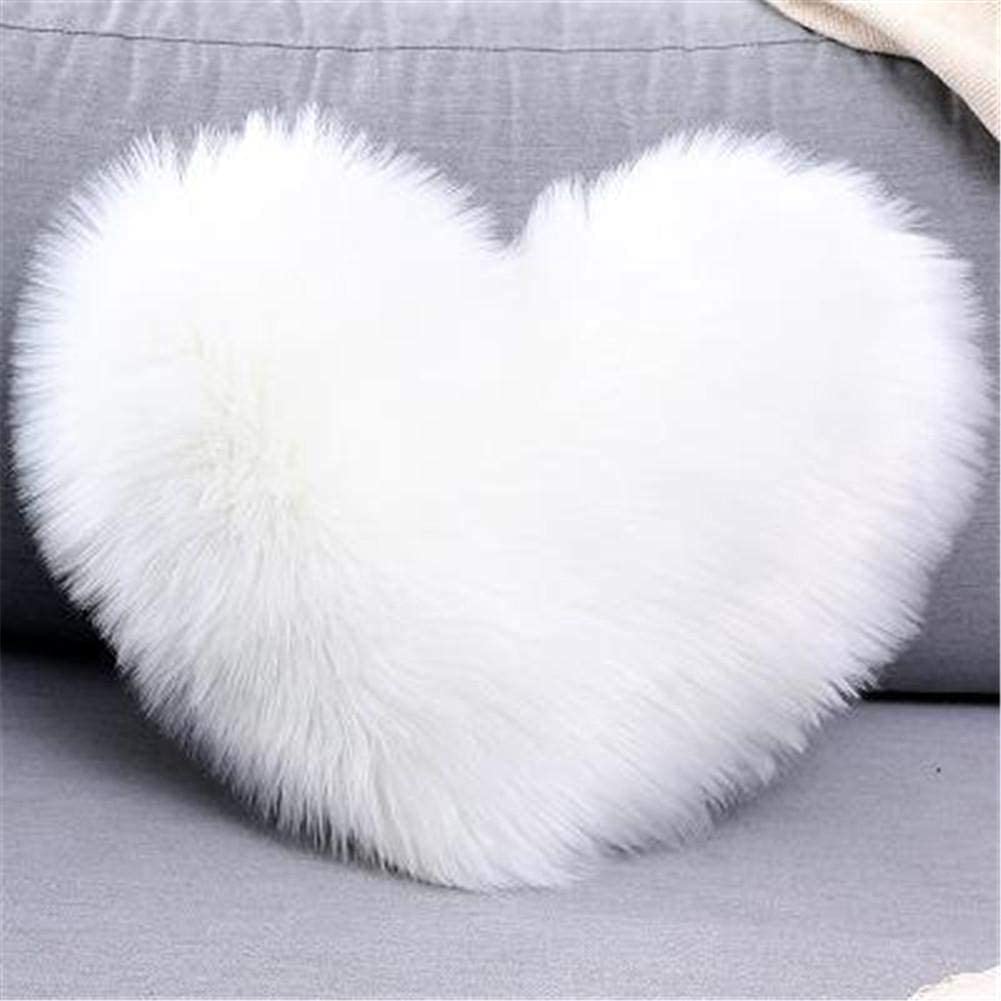 Yanyan Cushions Covers Fluffy Pillow Washable Heart Shaped Soft Decorative Cushion Pads for Living Room Sofa Bedroom(White)