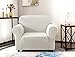 CHUN YI Stretch Chair Sofa Slipcover 1-Piece Couch Cover, 1 Seater Settee Coat Soft with Elastic Bottom, Checks Spandex Jacquard Fabric,Small,Ivory White/Cream