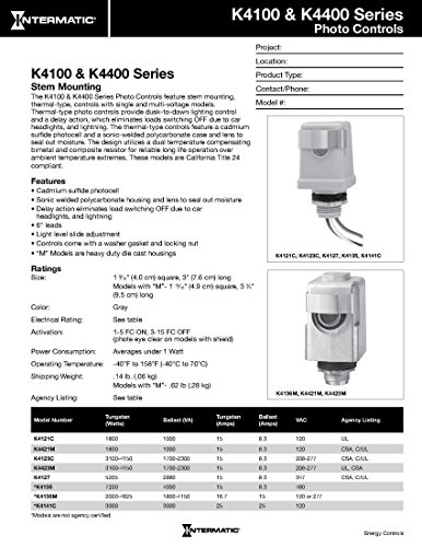 1 Intermatic+K4123C+208+277+Volt+Position+Photocontrol