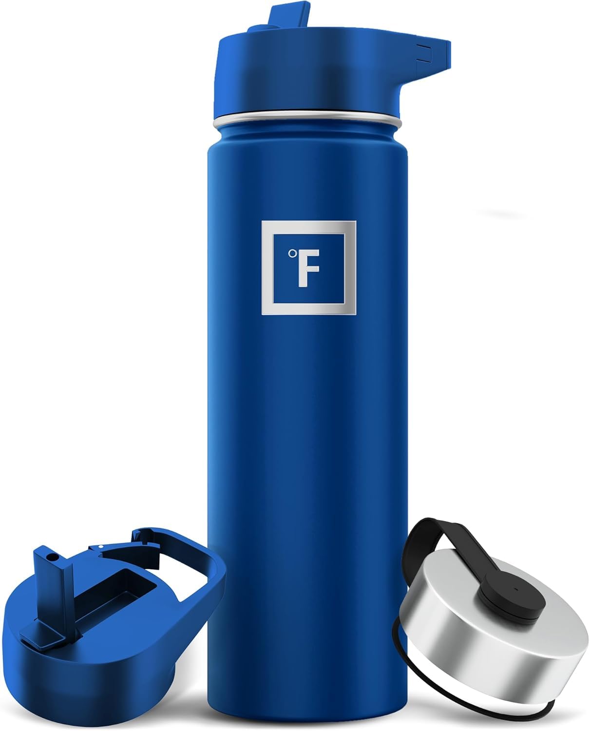 Photo 1 of IRON °FLASK Camping & Hiking Hydration Flask with 3 Lids - Stainless Steel, Double Walled & Vacuum Insulated Water Bottle - Leak Proof & BPA Free (Cobalt, Straw - 22 oz)