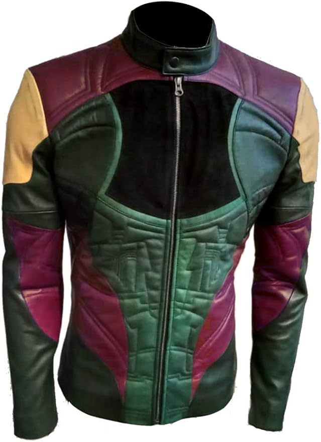 Men's Boba Fett Real Leather Biker Jacket GREEN + BURGUNDY Color at Amazon Menâs Clothing store