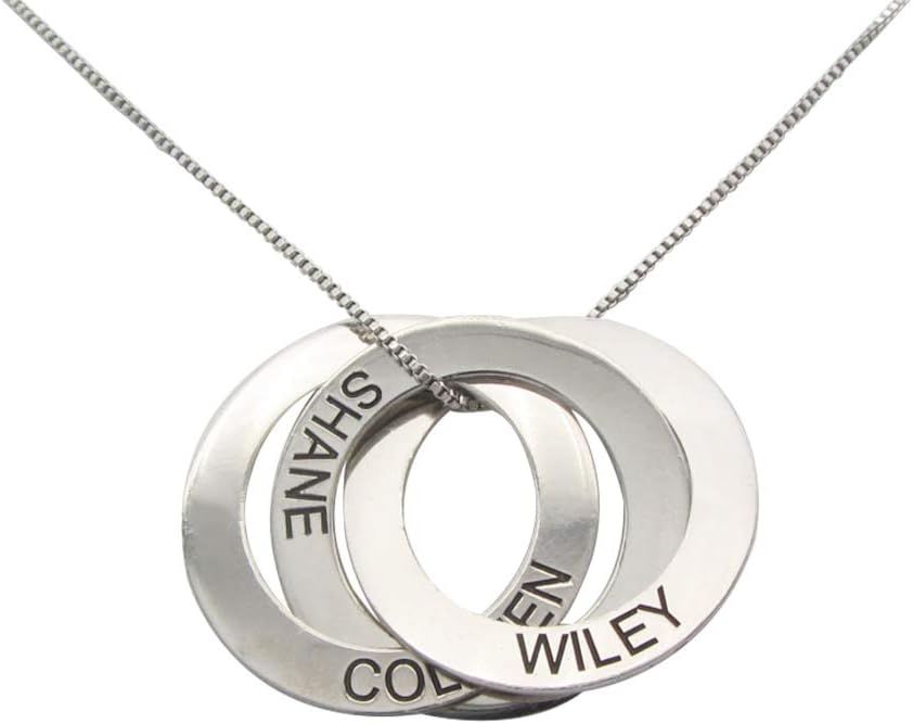 Personalized 925 Sterling Silver Russian Ring Name Necklace Custom Made with 3 Names