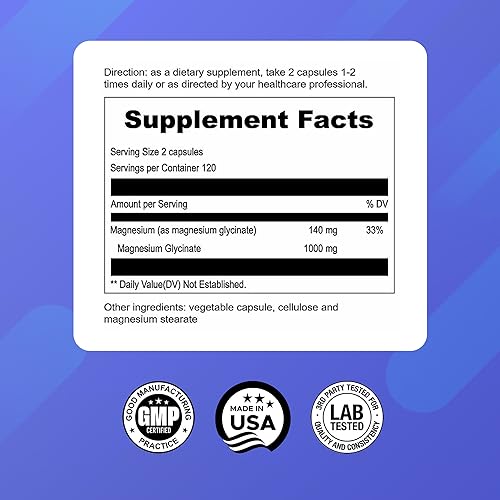 UpNourish Chelated Magnesium Glycinate 500mg Capsules Magnesium