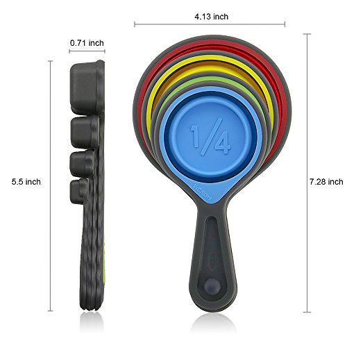 Measuring Cups and Spoons, Collapsible Silicone Measuring Cups and Spoons set, 8 piece Measuring Tool Engraved Metric/US Markings for Liquid & Dry Measuring, Space Saving, BPA Free Silicone, Colorful