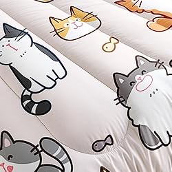 XYNHML Kids Cute Cat Comforter Set Twin Size 3Pcs