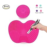 TailaiMei Makeup Brush Cleaning Mat,Set of 2 Silicone Cosmetic Washing Tool with Suction Cups(Pink)