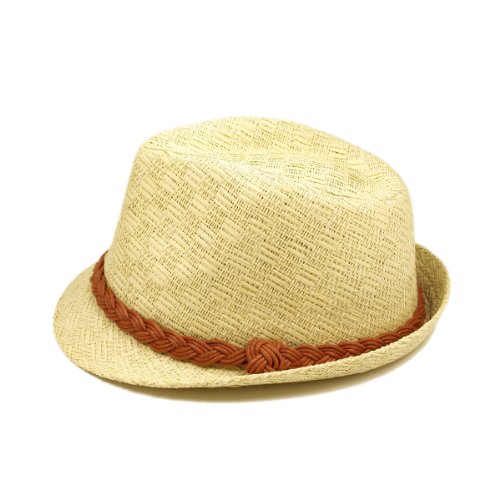 Classic Fedora Straw Hat with Braided Band, Natural - Thumbnail 3