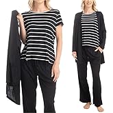 MUK LUKS 3 Piece Women's Pajamas - Anything Sleep and Lounge Set, Matching Long Sleeve Cardigan, Conjunto de Pijama