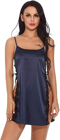 Amazon.com: T T Store Women Side Slit Satin Sleepwear Porno Underwear ...