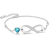 RIVIKO Infinity Love Heart Symbol Charm Bracelet for Women 925 Sterling Silver Adjustable Birthday Valentine’s Day Christmas Mothers Day Jewelry Gift for Mom Women Wife Her Friends